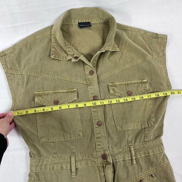 MIOU MUSE Eleanor Short Cargo Dress Olive Green Denim Utility Safari Large L MIOU MUSE Eleanor Short Cargo Dress Olive Green Denim Utility Safari Large L